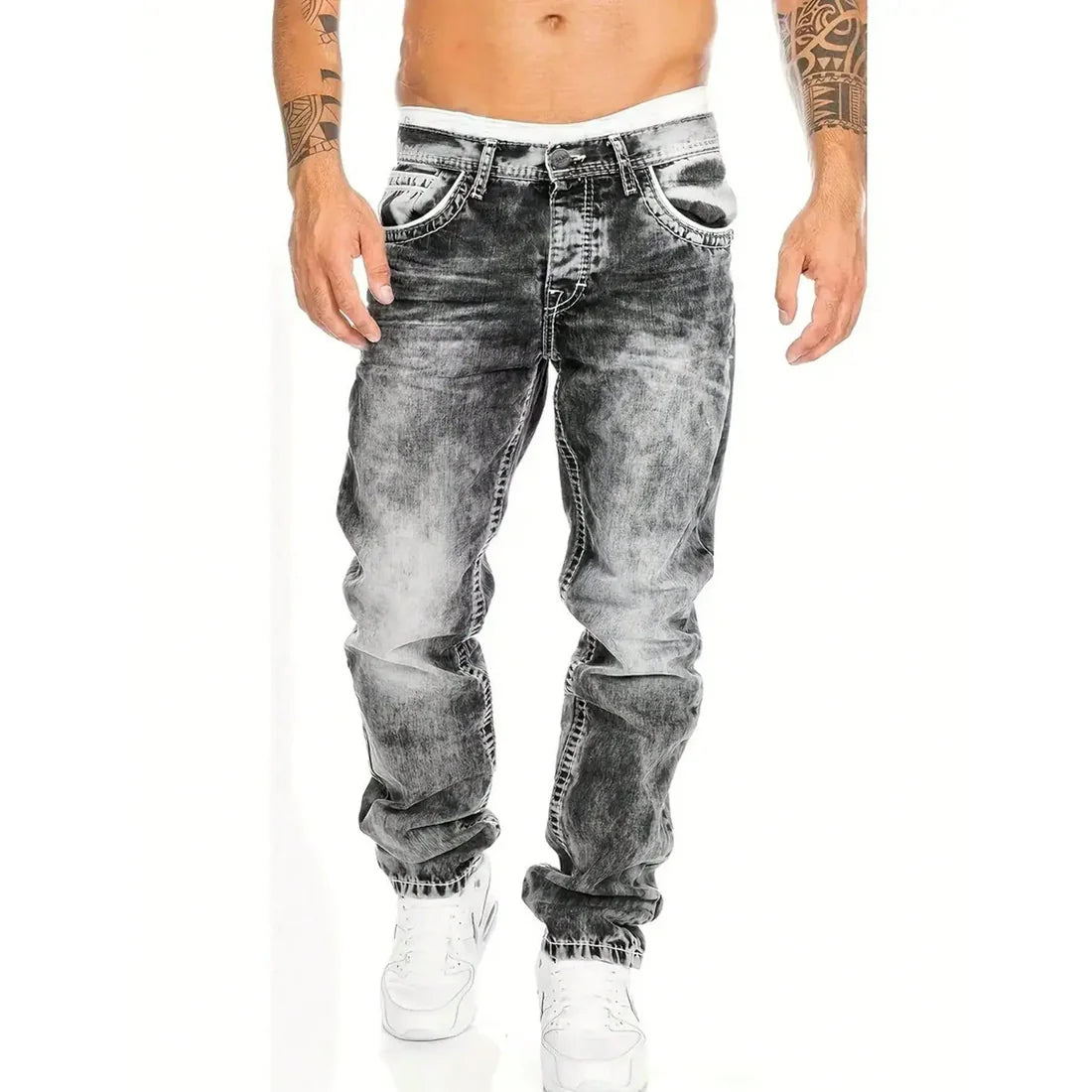 Nicolas - Vaqueros elásticos creativos para hombre, de estilo minimalista, ideales para el verano, estilo emo