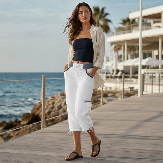 Valentina - Pantalones cargo capri de talle alto para mujer