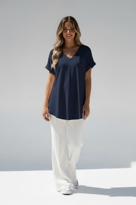 Bella - Camiseta de manga corta, lisa y con diseño de patchwork