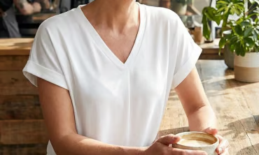 Bella - Camiseta de manga corta, lisa y con diseño de patchwork