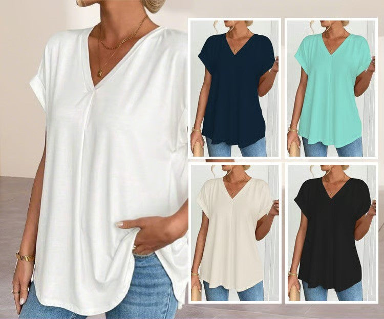 Bella - Camiseta de manga corta, lisa y con diseño de patchwork