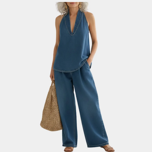 Ivy - Conjunto de gemelos de denim con efecto vintage y lavado suave