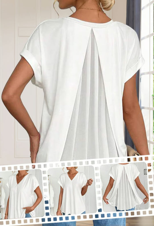 Bella - Camiseta de manga corta, lisa y con diseño de patchwork