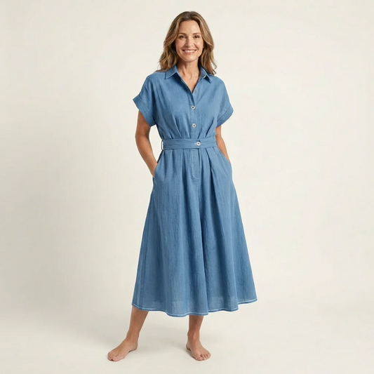 Melina - Vestido midi vaquero con botones y cinturón