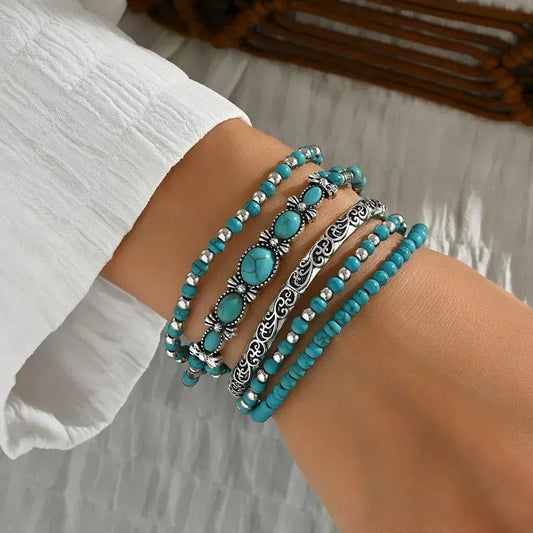 CONJUNTOS DE PULSERAS CON CUENTAS DE COLOR TURQUESA
