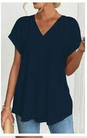 Bella - Camiseta de manga corta, lisa y con diseño de patchwork