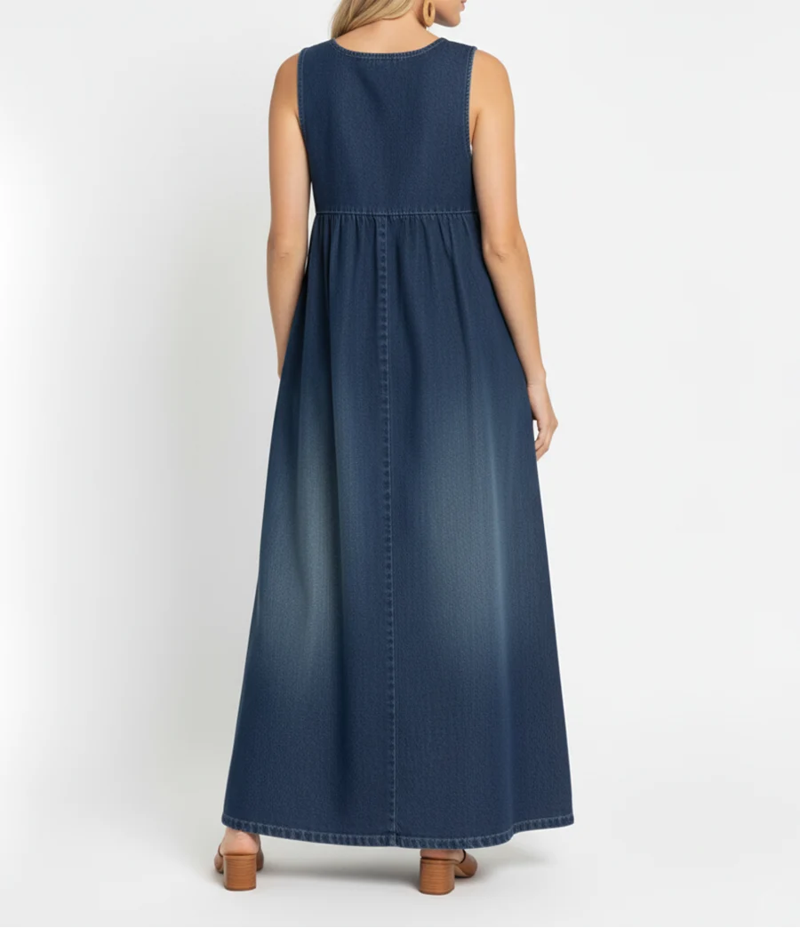 Karen - Vestido largo de vaquero lavado con efecto vintage y un toque de algodón suave