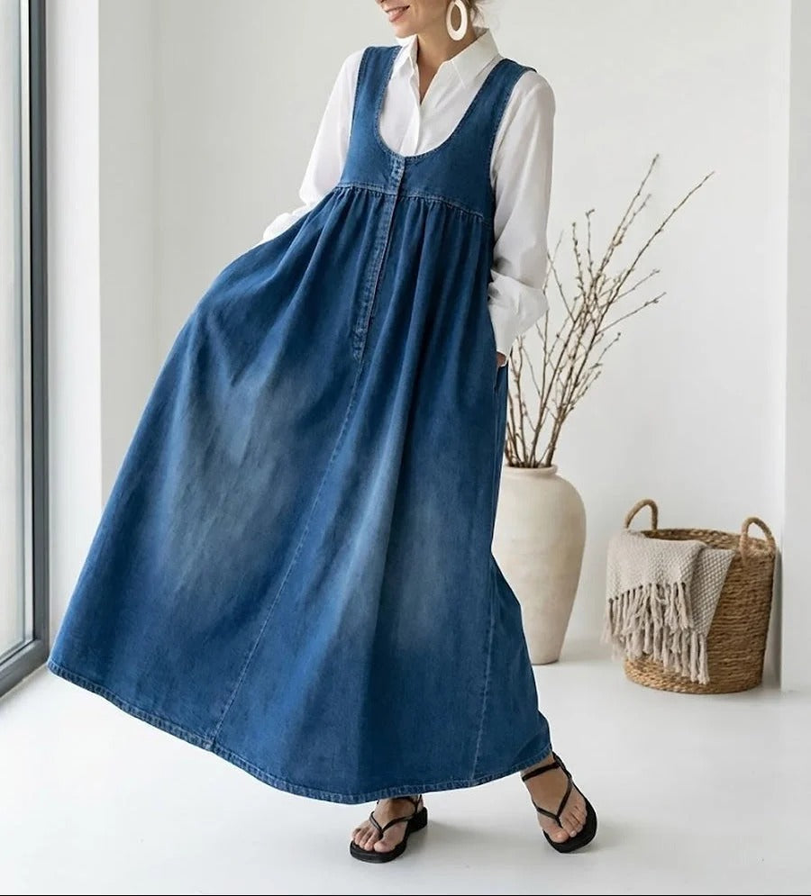 Karen - Vestido largo de vaquero lavado con efecto vintage y un toque de algodón suave